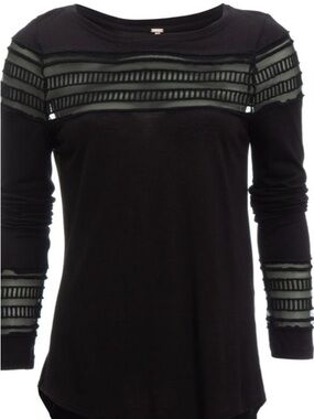 Free People Black Sheer Stripe Panel Long Sleeve Top #11